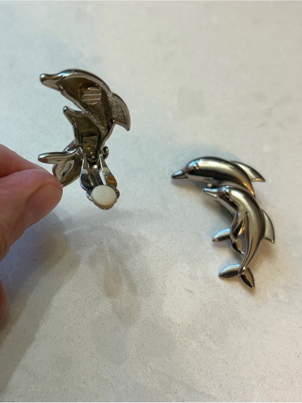 Silver-tone Dolphin Clip-On Earrings - Picture 3 of 3